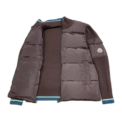 Moncler Quilted Knit-Panel Down Cardigan — Brown — #228