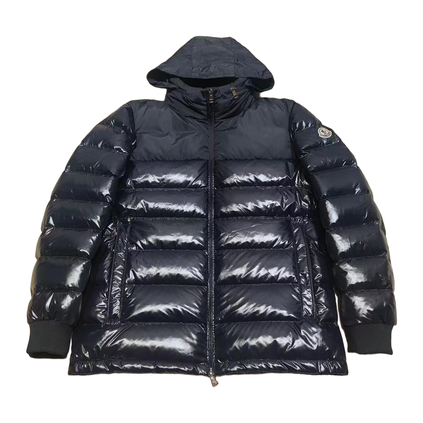 Moncler Maya Hooded Short Down Jacket — Navy — #201