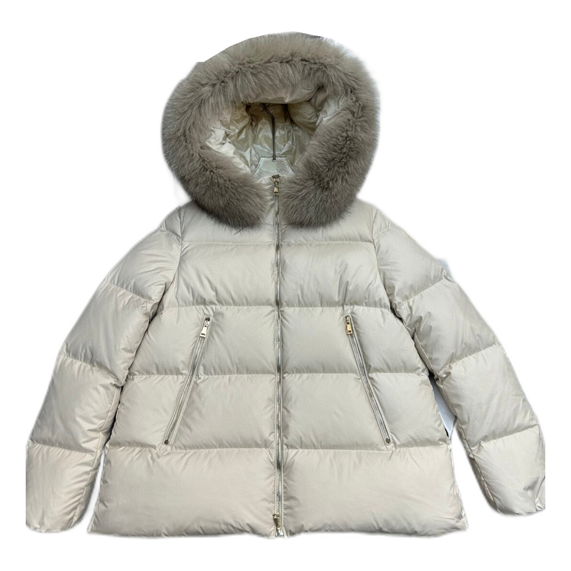 Moncler Laichefur Hooded Puffer Jacket — Cream — #454