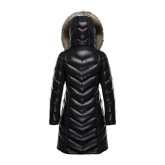 Moncler V-Quilt Oversized-Fur-Trim Long Down Coat — #171