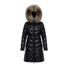 Moncler V-Quilt Oversized-Fur-Trim Long Down Coat — #171