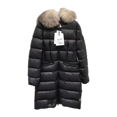 Moncler Aphroti Hooded Shearling-Trimmed Long Down Jacket — Black — #173