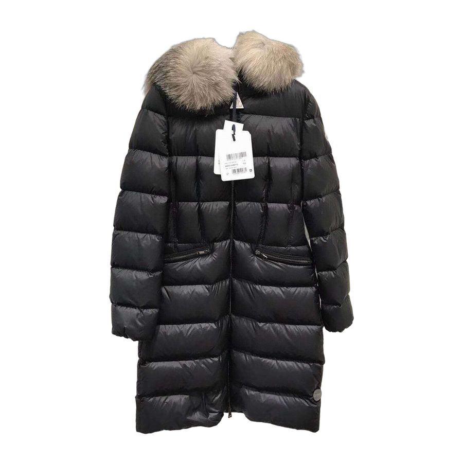 Moncler Aphroti Hooded Shearling-Trimmed Long Down Jacket — Black — #173