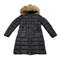 Moncler Khloe Hooded Fur-Trimmed Long Down Jacket — Black — #177