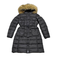 Moncler Khloe Hooded Fur-Trimmed Long Down Jacket — Black — #177
