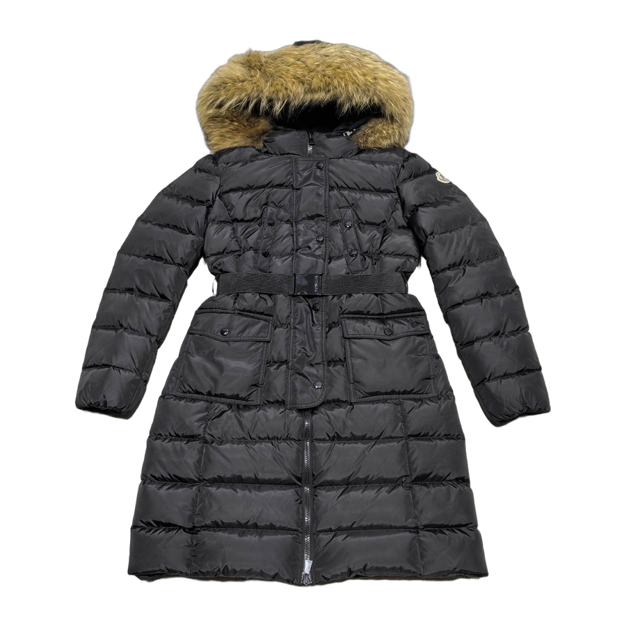 Moncler Khloe Hooded Fur-Trimmed Long Down Jacket — Black — #177