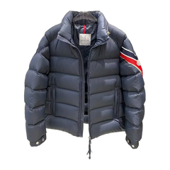 Moncler Logo-Webbing Sleeve Down Jacket — Navy — #233