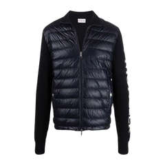 Moncler Men's Knit-Panel Bomber Jacket Style M29 — Navy — #265