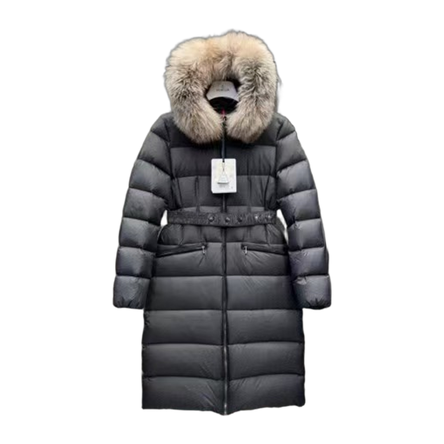 Moncler Long-Fur-Trim Hooded Down Jacket — White — #236