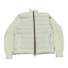 Moncler Quilted Knit-Panel Down Cardigan — White — #237