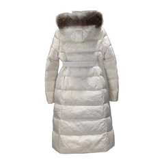 Moncler Belted Oversized-Fur-Trim Long Down Coat — White — #193