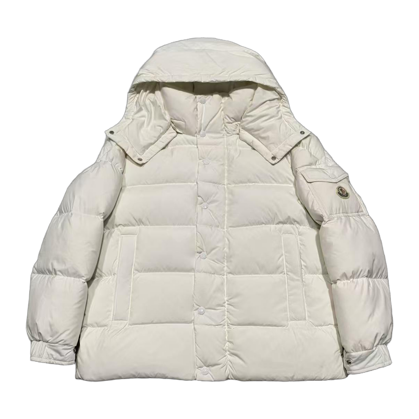 Moncler Matte Maya-Style Long Down Jacket — White — #194