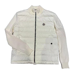 Moncler Quilted Knit-Panel Down Jacket — White — #269