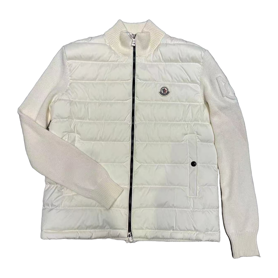 Moncler Quilted Knit-Panel Down Jacket — White — #269