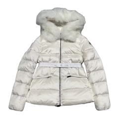 Moncler Boed Hooded Shearling-Trimmed Short Down Jacket — White — #271