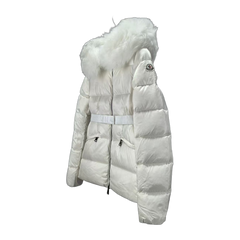 Moncler Boed Hooded Shearling-Trimmed Short Down Jacket — White — #271