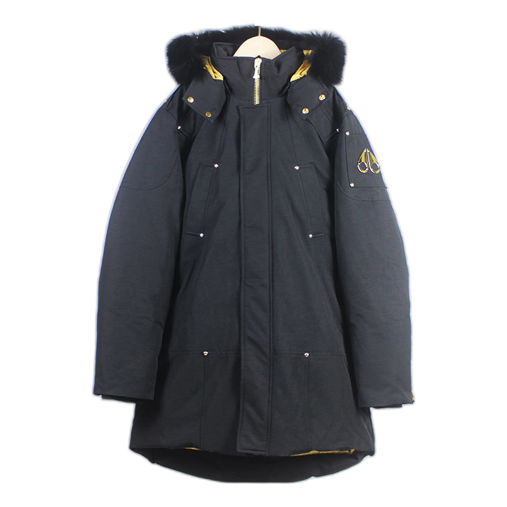 Moose Knuckles Gold-Lined Fur-Trim Parka — Black — #313