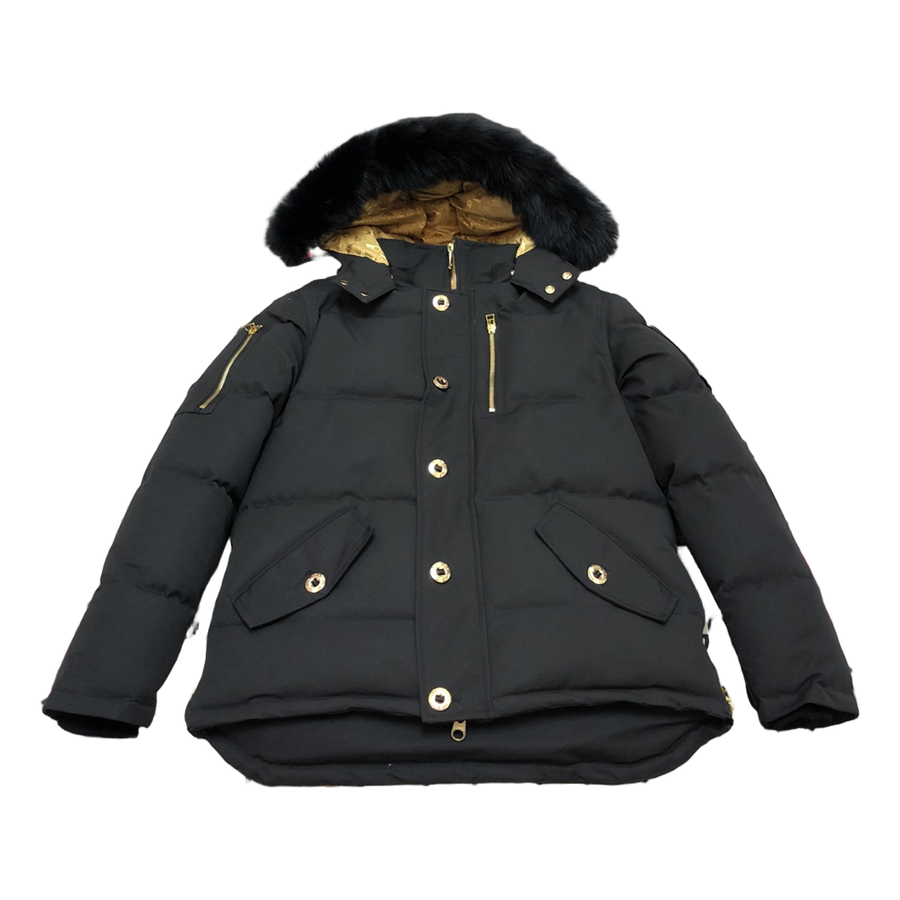 Moose Knuckles Gold-Lined Fur-Trim Puffer Jacket — Black — #317