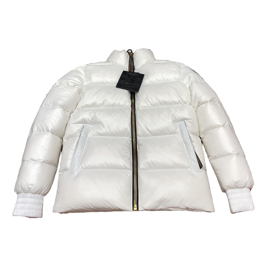 Moose Knuckles Quilted Logo-Zip Puffer Bomber — Off White — #314