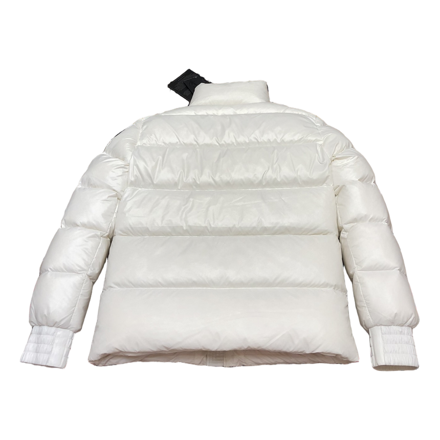 Moose Knuckles Quilted Logo-Zip Puffer Bomber — Off White — #314