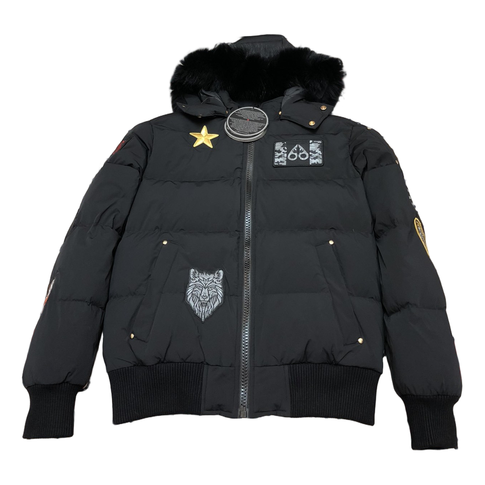 Moose Knuckles Patch-Detail Hooded Bomber — Black — #315
