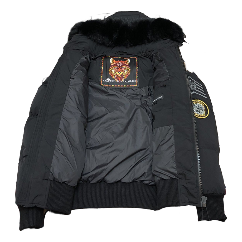 Moose Knuckles Patch-Detail Hooded Bomber — Black — #315