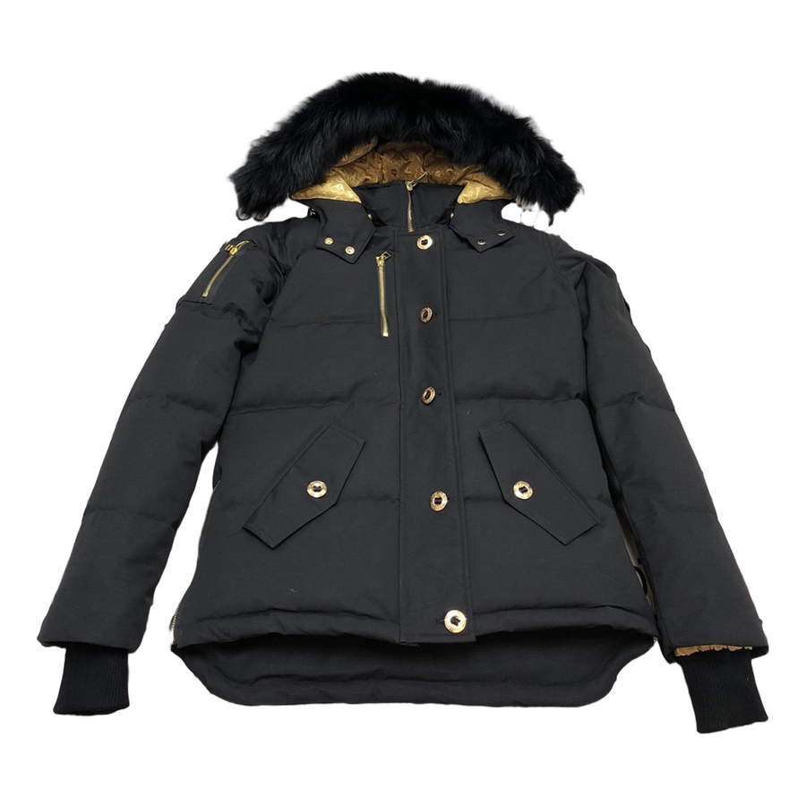 Moose Knuckles Gold-Trim Hooded Puffer Jacket — Black — #320