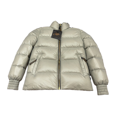 Moose Knuckles Quilted Logo-Zip Puffer Bomber — Off White — #314