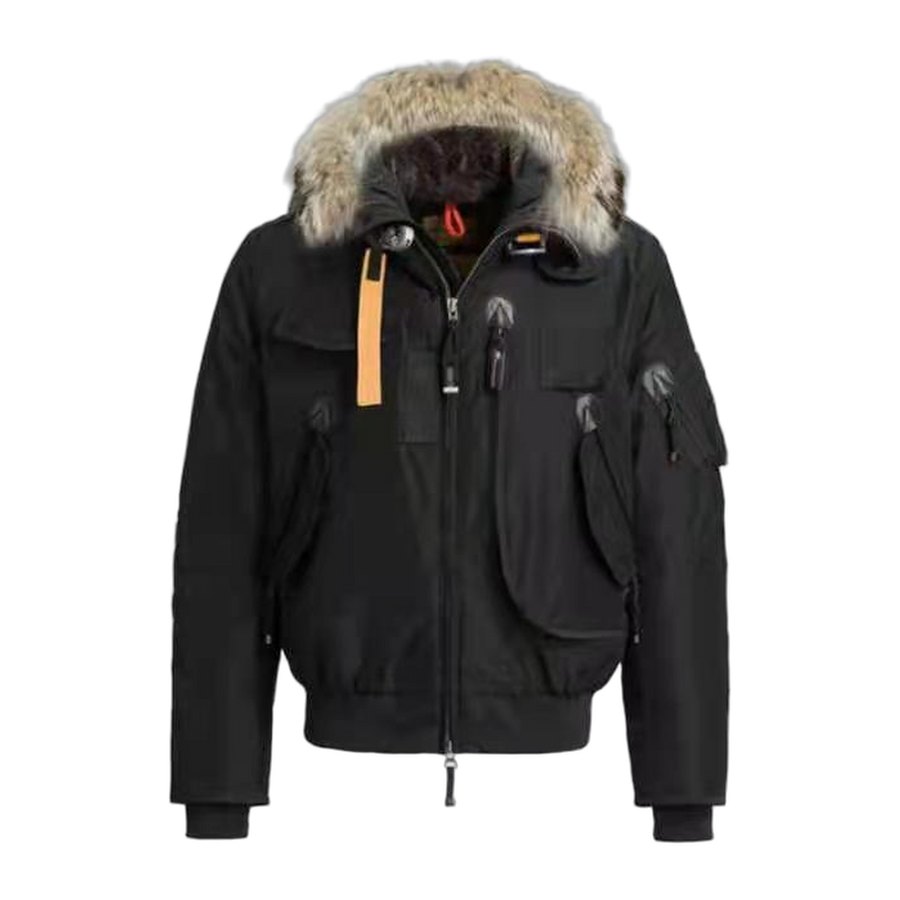 Parajumpers Logo-Patch Hooded Down Jacket — Green & Red — #357