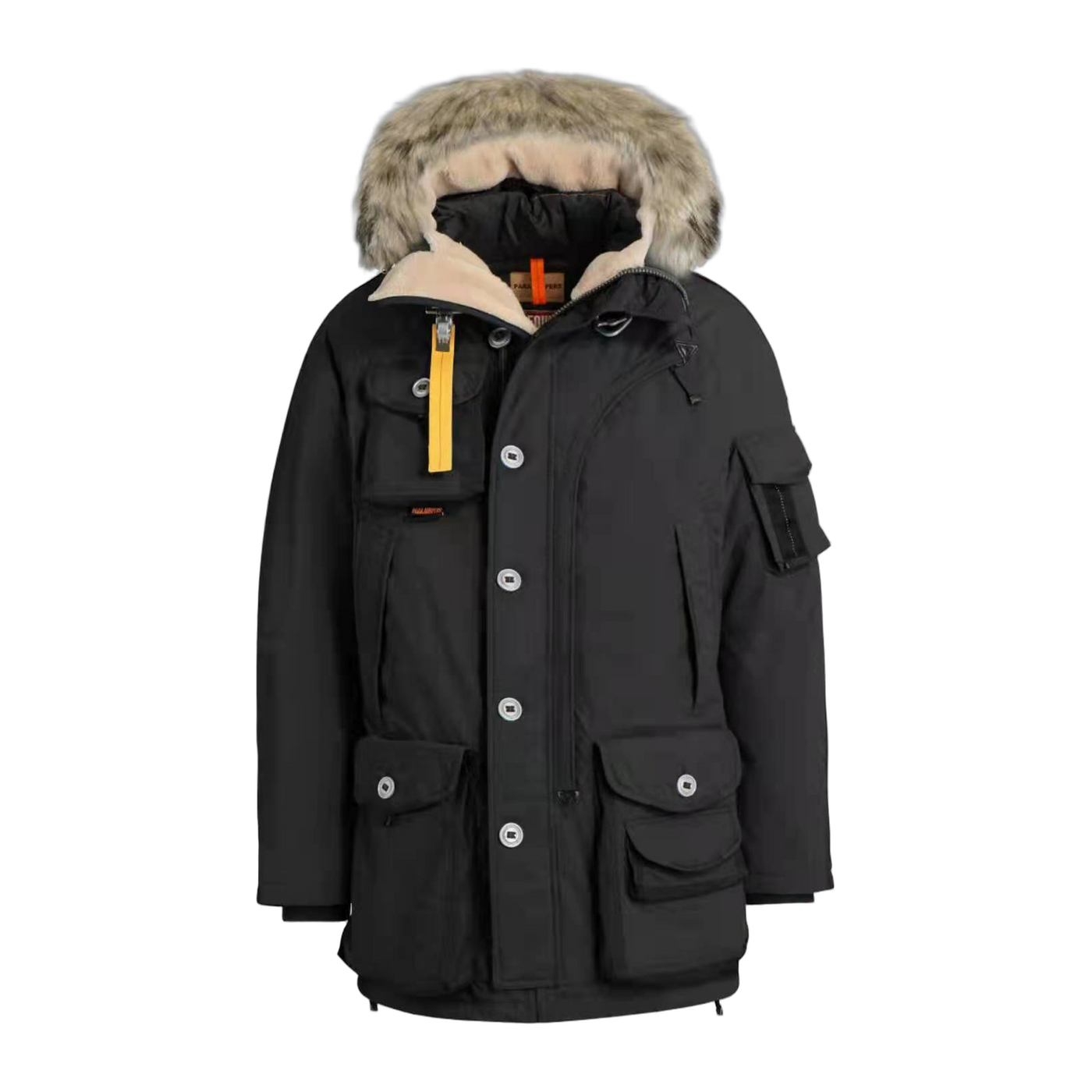 Parajumpers Logo-Patch Hooded Down Jacket — Green & Red — #357