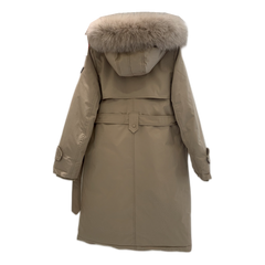 Prada Belted Fur-Trim Hooded Coat — Beige — #359