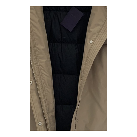 Prada Belted Fur-Trim Hooded Coat — Beige — #359