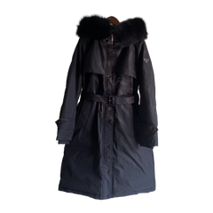 Prada Women's Belted Hooded Long Down Coat — Black — #360