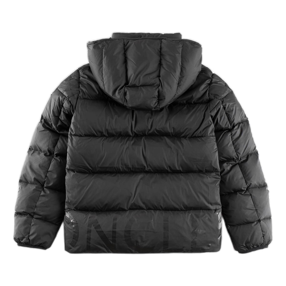 Moncler Tonal-Lettering Hooded Puffer Jacket — Black — #282