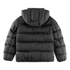 Moncler Tonal-Lettering Hooded Puffer Jacket — Black — #282