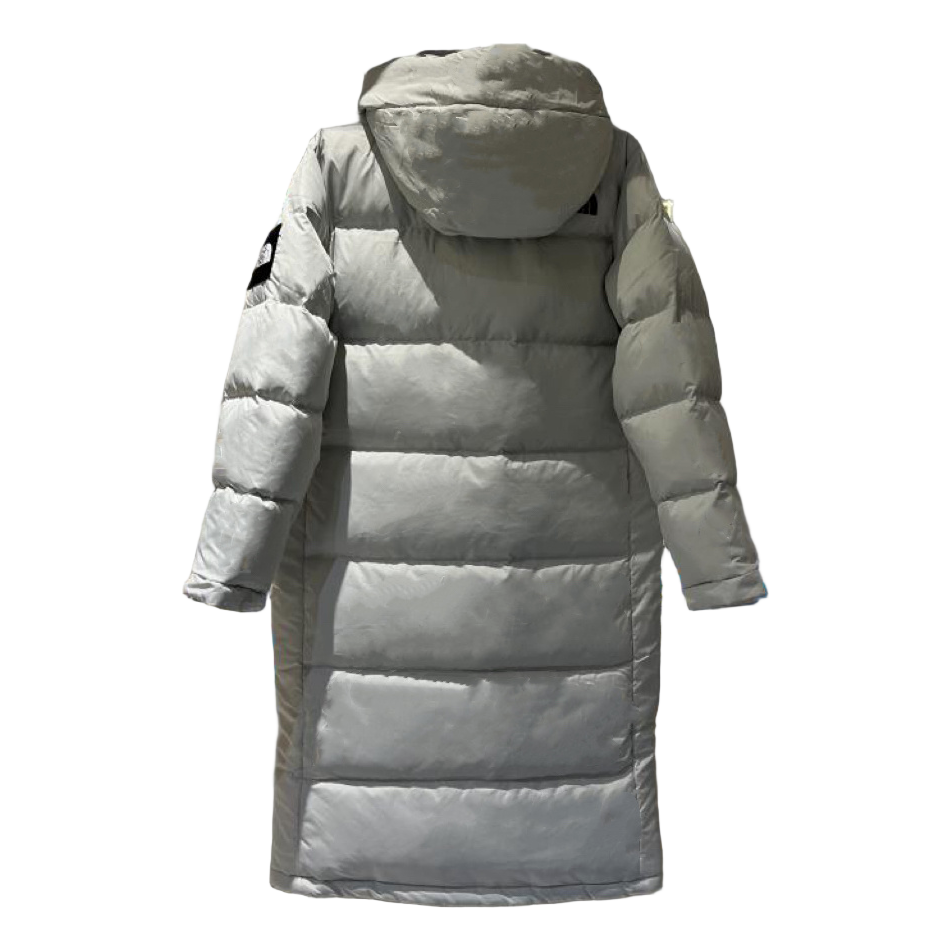 The North Face Colour-Block Hooded Long Puffer — Grey & White — #371