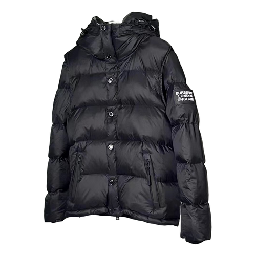 Burberry Check-Lined Detachable-Sleeve Puffer Jacket — Black — #036 — front view