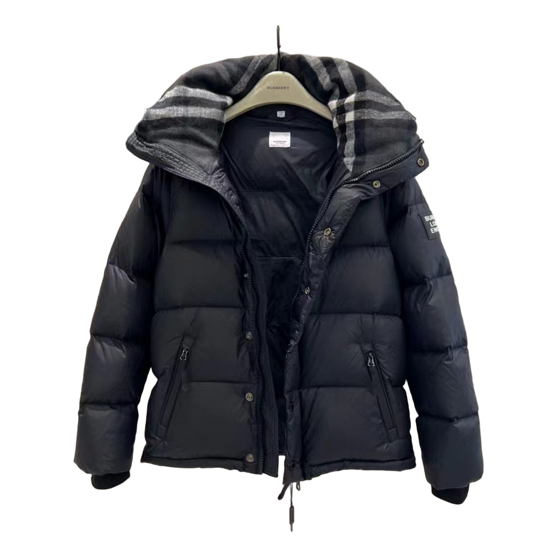 Burberry Check-Lined Detachable-Sleeve Puffer Jacket — Black — #036
