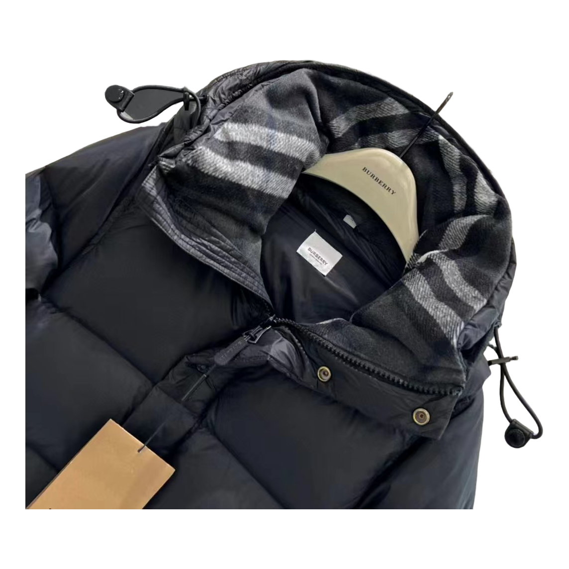 Burberry Check-Lined Detachable-Sleeve Puffer Jacket — Black — #036