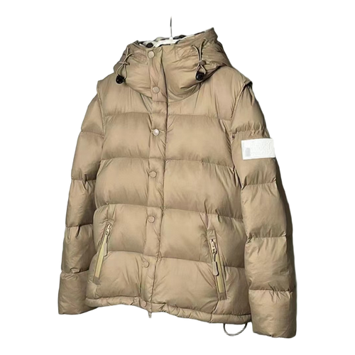 Burberry Check-Lined Detachable-Sleeve Puffer Jacket — Honey — #038 — front view