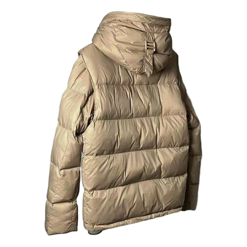Burberry Check-Lined Detachable-Sleeve Puffer Jacket — Honey — #038 — back view