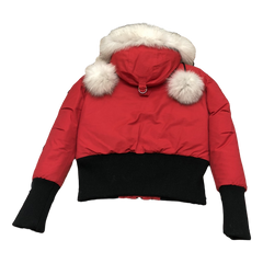 Moose Knuckles Pom-Pom Hooded Bomber Jacket — Red — #323