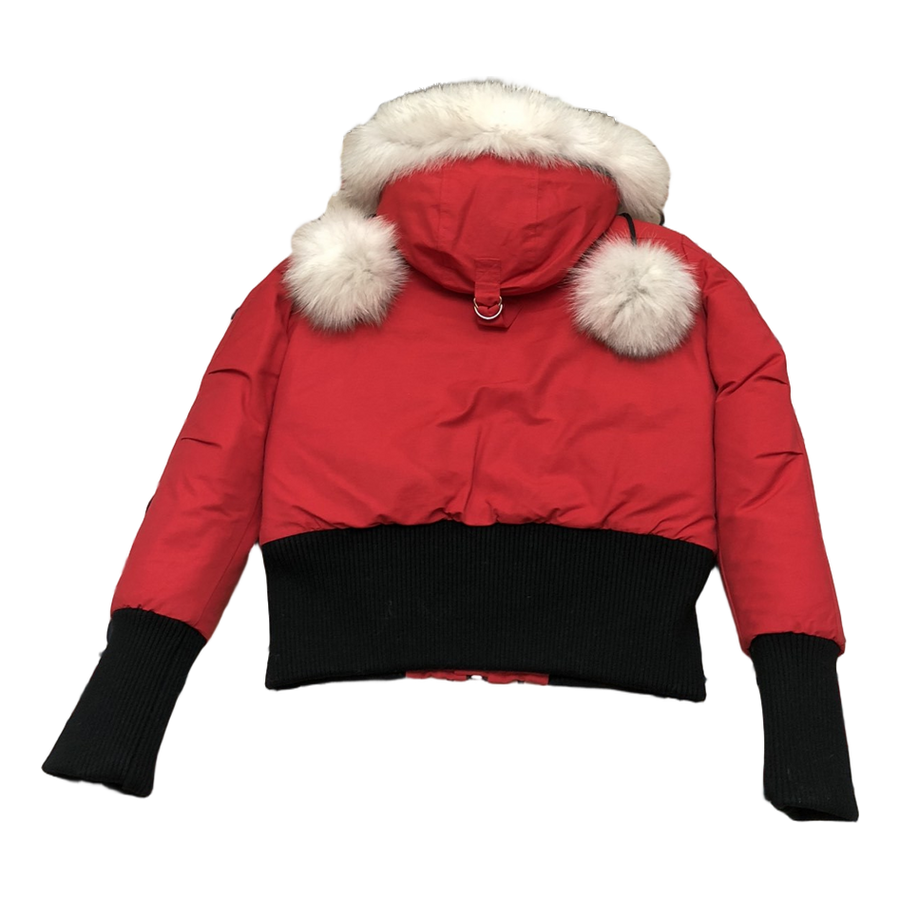 Moose Knuckles Pom-Pom Hooded Bomber Jacket — Red — #323