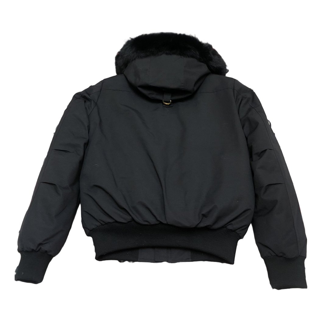 Moose Knuckles Gold-Trim Hooded Bomber Jacket — Black — #318