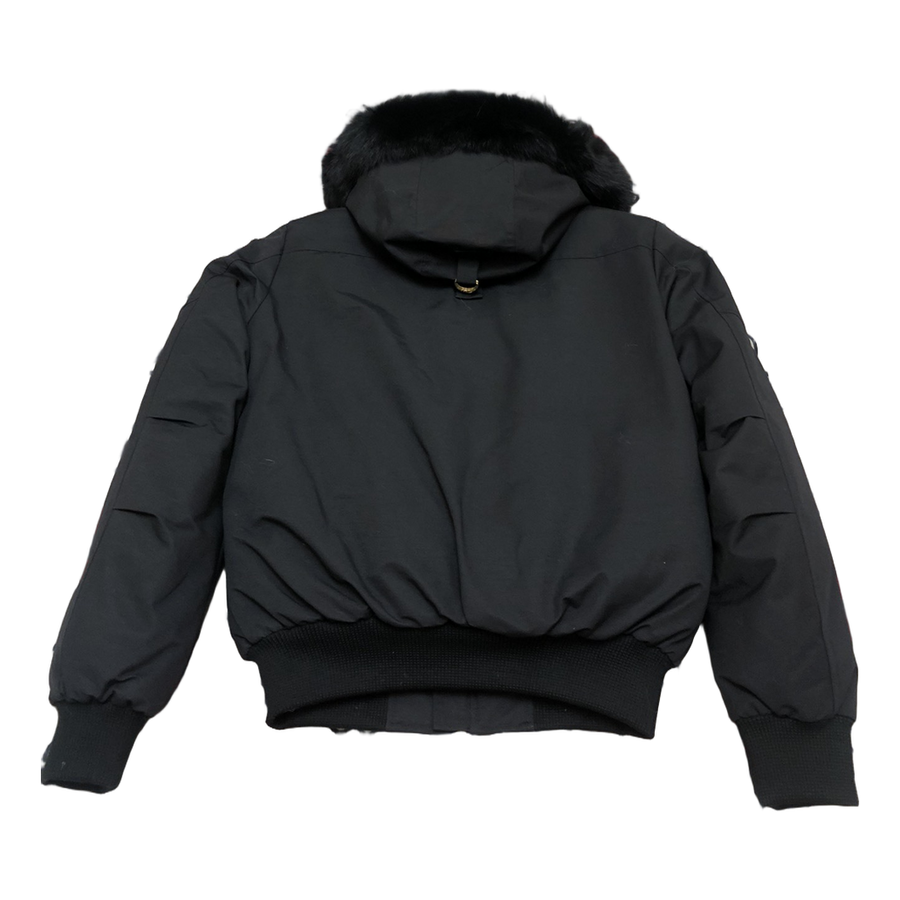 Moose Knuckles Gold-Trim Hooded Bomber Jacket — Black — #318