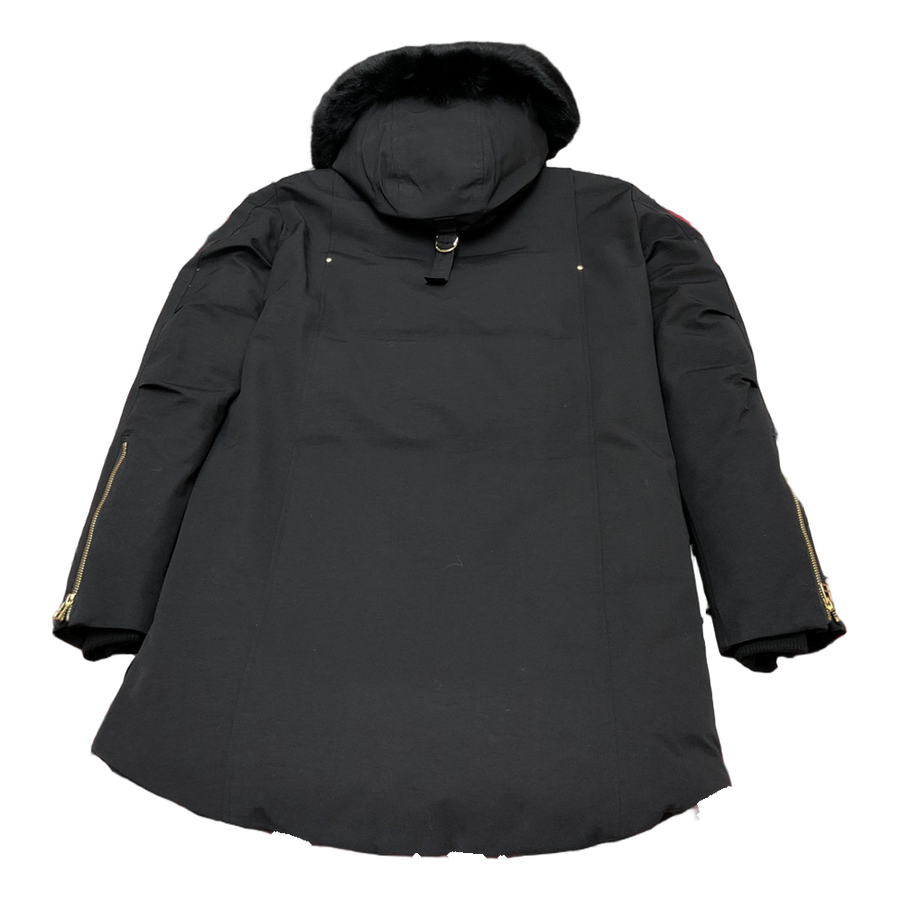 Moose Knuckles Gold-Trim Hooded Long Parka — Black — #309