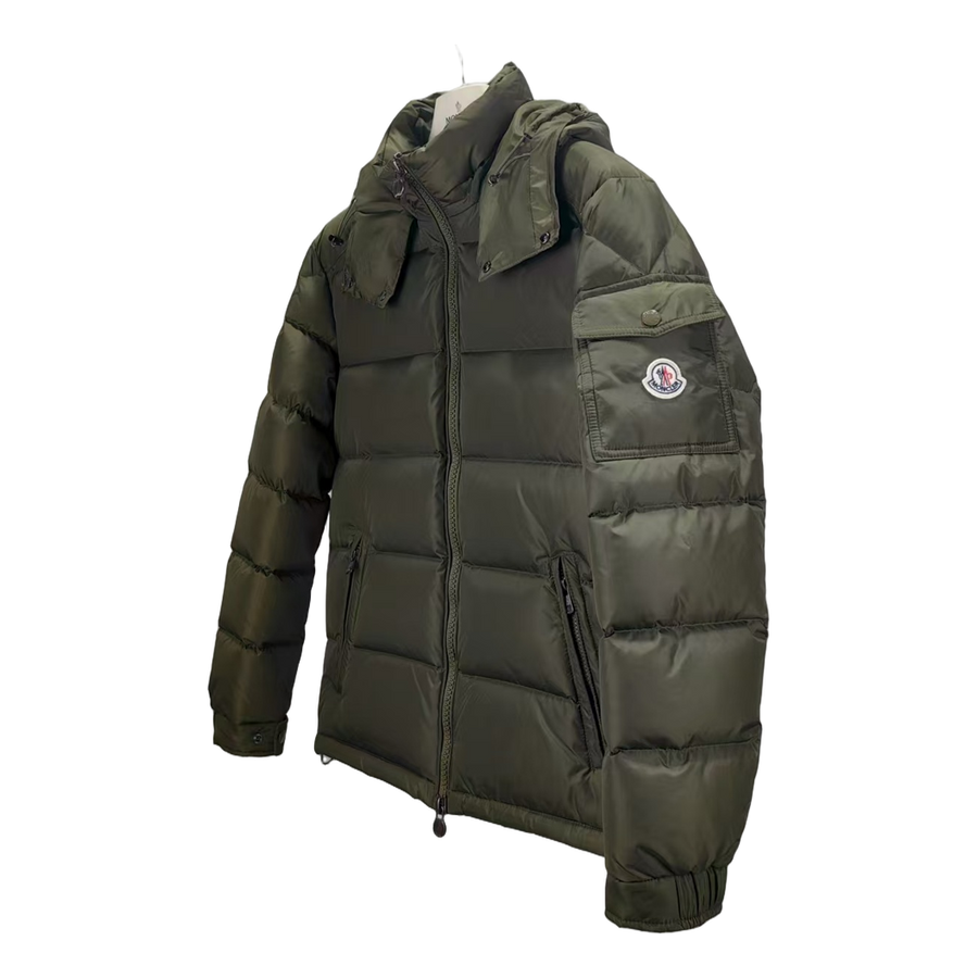 Moncler Maya Matte Hooded Puffer Jacket — Olive Green — #230