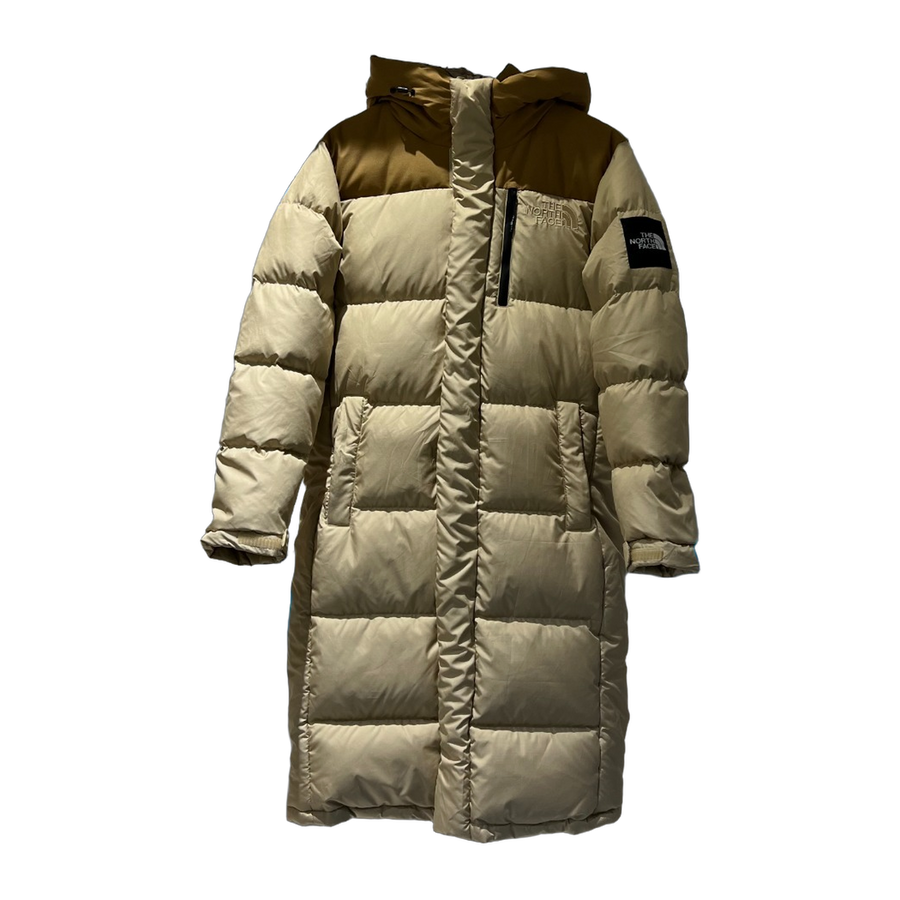 The North Face Colour-Block Checkerboard Long Down Coat — Yellow — #368