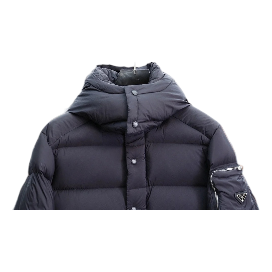 Prada Hooded Puffer Jacket with Sleeve Pouch — #362