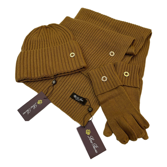 Loro Piana Ring Detail Hat Scarf and Gloves Set — #426